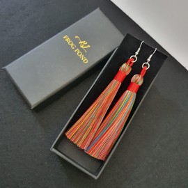 KLFrogPond Charms Boho Silk Thread Long Tassel Dangle Drop Fringe Earrings Fabric Vintage Eardrop (Multi Color)