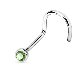 PiercedOff 316L Surgical Steel Nose Screw with Green CZ Gem - Thickness 18GA (1mm) / Length 6mm / Gem Size 2.5mm