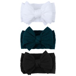 LemonSpace Handmade Baby Headband Bows Nylon Sports Headwarps for Baby Girls American Football Black Cool Baby Girl Bows for Newborn Infant Toddler Hair Accessories,Classic Black White Dark Green