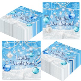 Winter Wonderland Napkins Blue Snowflake Winter Party Decorations Winter Wonderland Christmas Lights Snow Disposable Paper Napkins for Winter Wonderland Baby Shower Birthday Party Supplies