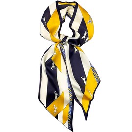 kcctoo 59" Mulberry Silk Like Head Scarf Women's Fashion Square Neck Satin Scarfs for Bag Hair Scarves Gift 59 * 5.9”, K04-yellow Black /Horse, 59" x 5.9"/150 x 15cm