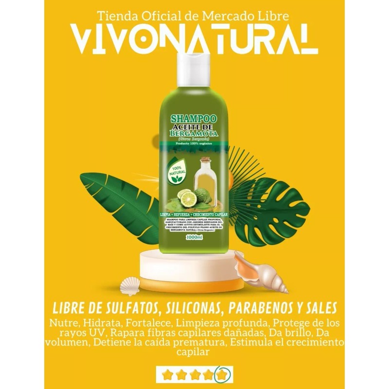 VIVONATURAL Shampoo De Bergamota 1 Litro Mas Aceite Gratis