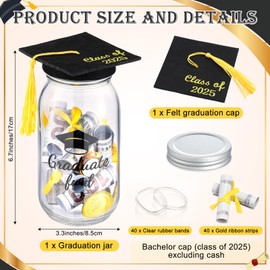 Honeydak 2025 Graduation Gifts Graduate Fund Mason Jar Graduate Cash Jar and Grad Cap Kit Class of 2025 Graduate Money Jar Gift Graduation Centerpieces Decor for Grad Party Favor Supplies(Stylish)