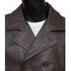 HIGOBO Men's Brown Leather Pea Coat Double Breasted Men Peacoat