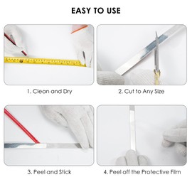 16.4ft x 0.4in Silver Finish Molding Trim Peel and Stick, Metal Trim Self Adhesive Wall Moulding for Mirror Frame Border, Fireplace, Wardrobe Home DIY Decoration