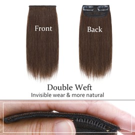 SEGO 2 Pcs Clip in Short Hair Extensions Real Human Hair 12 Inch 34g Hairpiece Human Hair Toppers for Women With Thinning Hair Adding Hair Volume -#04 Medium Brown