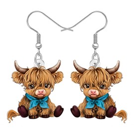 BAMAY Cute Highland Cow Gifts Acrylic Hyland Cow Earrings Dangle Country Jewellery Weird Country Western Gifts for Women Mom Farmers (Beige)