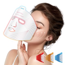 LED Face Mask with Red Light Therapy, LED Mask Light Therapy for Face and Skin, 3-Colour LED with Near Infrared Light, Care Device for All Skin Types, Home (White) for Anti-Ageing, Wrinkles