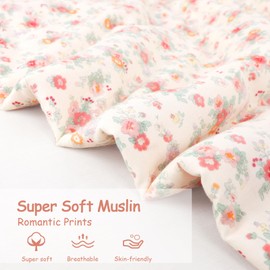 Hooyax Muslin Toddler Bedding Set for Girls - 3 Piece Crib & Kids Bed Set with Fitted Sheet, Quilt and Pillowcase, Breathable & Soft Bedding with Romantic Floral Print