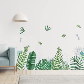 Green Tropical Palm Tree Leaves Wall Stickers, JOENCOST Tropical Green Leaf Plants Wall Decal, Peel and Stick Nature Jungle Wall Decor for Living Room Bedroom Door Decoration (Green)