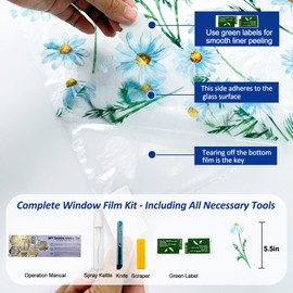 QHY Sunshine Privacy Window Film with Installation Tool Decorative Stained Glass Window Stickers Reusable Window Film (Leafy Daisy, 17.5 x 78.7)