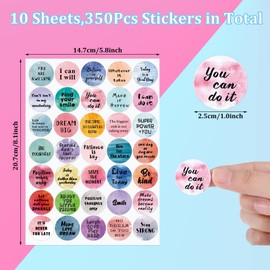 350 Pieces Inspiring Planner Stickers 1 Inch Round Motivational Encouraging Watercolor Stickers Self-Adhesive Positive Sayings Accents for Phone, Scrapbook, Laptops, Water Bottle