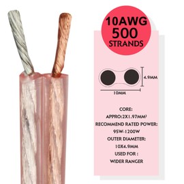 Speaker Wire OFC Oxygen-Free Copper Audio Cable 10 12 14 16 18 AWG Low Signal Loss for Car/Home Audio Sound Equipment (10 AWG - 6M)