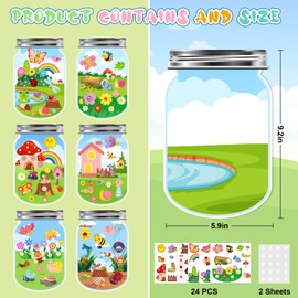 24Set Spring Craft Kits for Kids Make A Summer Bugs Stickers Scene, DIY Summer Craft Jar Sticker Butterfly Flower Bee Mushroom Insect Bulk Set Make Your Own Scene for Home Classroom Game Activities
