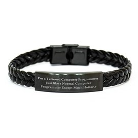 Hot Computer Programmer Gifts for Mom's Day - Tattooed Programmer Interlaced Leather Bracelet from Friends, Family, or Coworkers - Funny Quote Inspired Computer Programmer Accessory