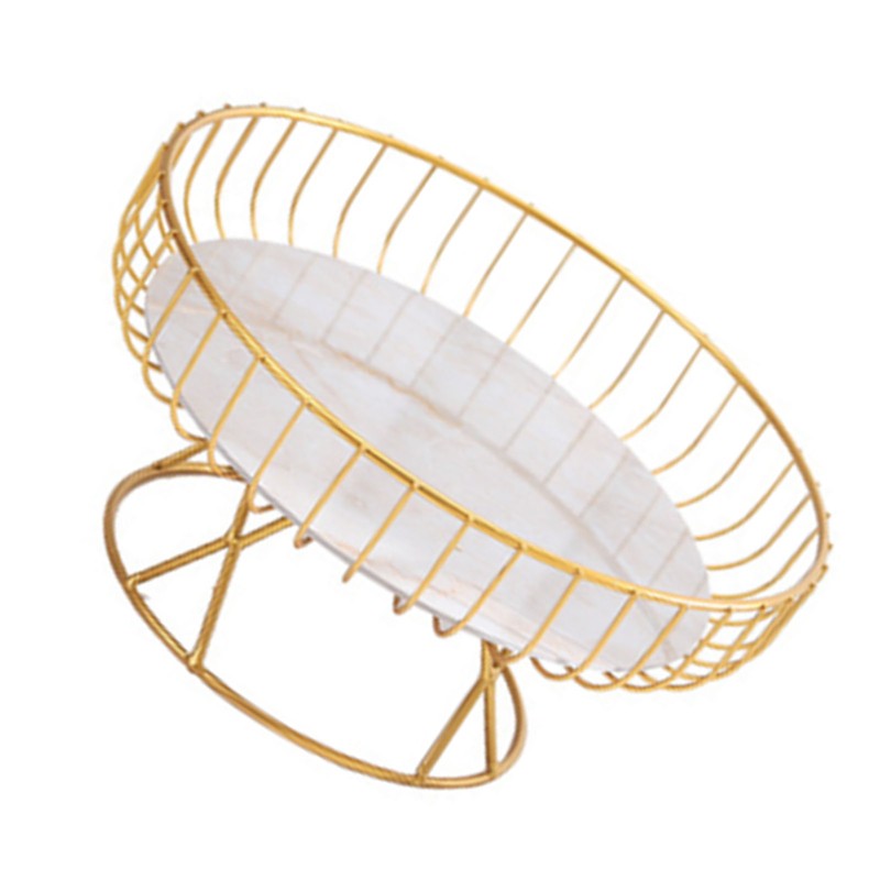Fruit Tray Hollow Design High Foot Iron Marblel Decorative Practical