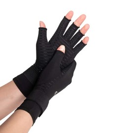 HENOTIC 2 Pairs Copper Arthritis Gloves for Women Men, Wrist Reinforcement Fingerless Arthritis Compression Gloves for Relieving Carpal Tunnel Aches, Rheumatoid Pains, Joint Swell