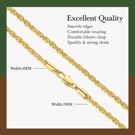 PESFIOLO 14K Gold Necklaces for Women Mens 14K Gold Chain for Men Rope Chains Necklace for Mens Chain Dainty Golds Necklace for Womens Non Tarnish Men Chains Link Necklaces for Women 16-30in(20in)