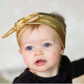 Needles Knots n Bows Baby Girls Metallic Gold Top Knot Headband, Bunny Ear Headband