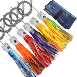 Saltwater Trolling Lures,6pcs Trolling Skirted Offshore Big Game Fishing Lures Deep Sea Squid Skirts Rig for Tuna Mahi Marlin Dolphin Durado Wahoo 6/9 inch (6in_6pcs)