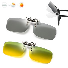 Pack of 2 Polarised Sunglasses Clip Sunglasses Attachment Glasses Flip Polarised Sunglasses Sunglasses Clip Sunglasses Attachment Glasses for Men and Women, Yellow + Grey