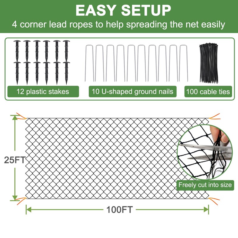 DQS Bird Netting for Garden Protection - 25x100ft Heavy Duty