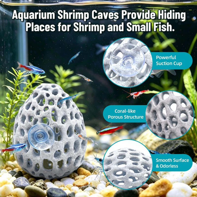Obfuscate Shrimp Hides for Aquarium, Realistic Coral Rock Aquarium Decor