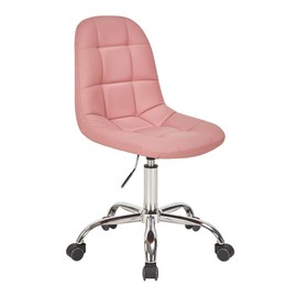 VECELO Armless Vanity Chair, PU Leather Height Adjustable Makeup Chair with 360° Swivel Wheels, Stylish Vanity Seat for Makeup Room Home Office Study Leisure, Max Weight Capacity 330 Lbs- Pink