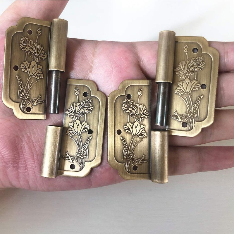 4Pcs Antique Brass Visible Hinges, 2" Furniture Cabinet Drawer Double