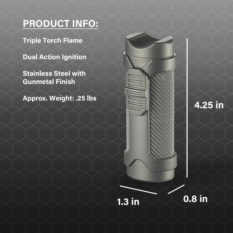 Visol Marlin Butane Triple Flame Windproof Lighter, Refillable, Built-in Punch