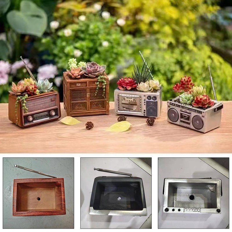 Retro Radio Flowerpot Resin Planter Decorative Vase for Home Office