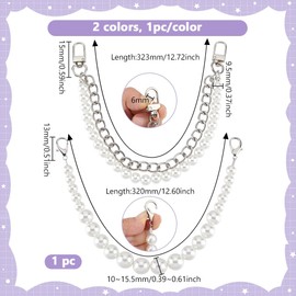 AHANDMAKER 3pcs 3 Styles Pearl Purse Chain, 12.6 inch Imitation Gold Silver Metal Short Handle Replacement Bag Extender Chain Pearl Bag Charm for Wallet Clutch Crafts Making Supplies