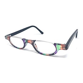 IB The Hunter Colorful Retro Half Under Frame Rimless Round Vintage Reading Glasses +1.25 Orange Green Purple Stripe (Carrying Case Included)