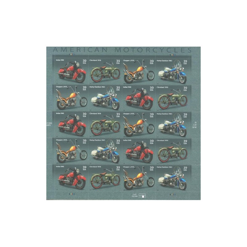 American Motorcycles Collectible Stamp Sheet