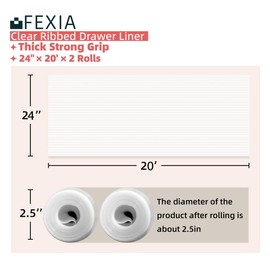 FEXIA 2 Rolls Shelf Liners for Kitchen Cabinets Non-Slip Drawer Liner 24 Inches x 20 FT Waterproof & Oil-Proof Non Adhesive Durable Material Fridge Liner for Shelves