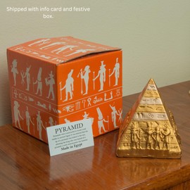 Discoveries Egyptian Imports Miniature Pyramid Statue - Gold Finish - 3.25" - Hand Finished with Hieroglyphs - Made in Egypt