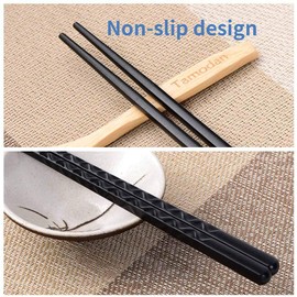 Tamodan 10 Pairs Chopsticks Reusable Dishwasher Safe & Non-slip Design Chop Sticks, Classic Black Chopsticks-9.4inches.