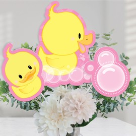 Pink Ducky Duck - Baby Shower or Birthday Party Centerpiece Sticks - Table Toppers - Set of 15