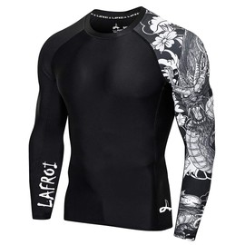 LAFROI Men's Long Sleeve UPF 50+ Baselayer Skins Performance Fit Compression Rash Guard-CLYYB Asym Dragon Size XL
