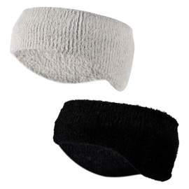 2pcs Winter Ear Warmers, Stretchy Ear Covers Sweatband Running Ear Warmer Headband Soft Fuzzy Knit Fleece Winter Ear Muff for Cold Weather Men Women (Black, Gray)