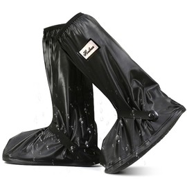 LURNODY A Pair of Thickened Rain Shoe Covers, Overshoes, Waterproof Double Layer Protection, Overshoes Bicycle Included Fasteners that are Not Easy to Fall Off (Black XL), black