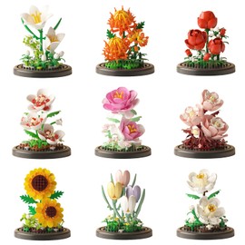 9 Flowers 1500Pcs Mini Building Blocks Set for Adults – Botanical Flower Model Kit with Roses – Micro Toy Building Bricks Set for Room Decor – Unique Valentine’s Gift for Teens and Adults Age 14+