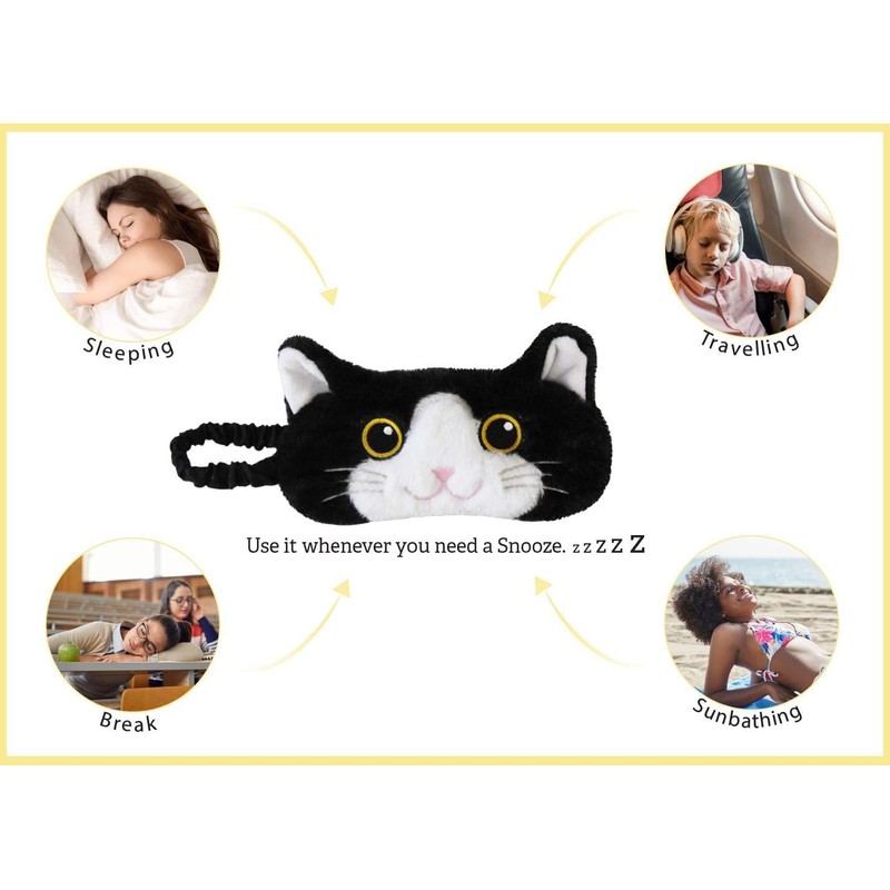 Cat Plush Comfortable Sleep Eye Mask (Black & White Cat)