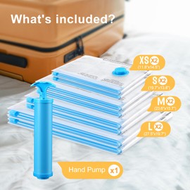 UPGOGO Vacuum Bags for Travel with Hand Pump,Vacuum Travel Bags for Luggage,Vacuum Seal Bags for Clothing,Space Saver Vacuum Storage Bags,Travel Essentials,Clothes,Blankets,Pillows (Combo 8 Pack)