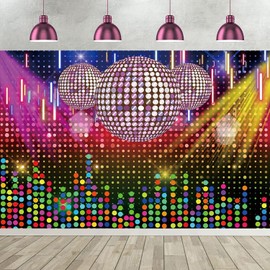3 x 2.4 m Photo Background Disco Retro Disco Ball Dreamy Colourful Light Spots Neon Photography Background Back to 70s 80s 90s Adult Disco Birthday Party Decoration Photo Studio Props