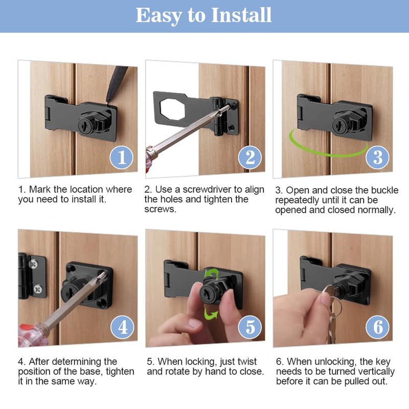 ADERTOS Türschloss mit Schlüssel (Schwarz, 2.5inch)