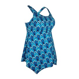 Septangle Plus Size Tankini Top Modest Retro U Neck Cute Bathing Suit Tops for Women Large Bust Long Torso Maternity Bandeau Swim Top Vintage Swimsuit Top Blue Wave US18