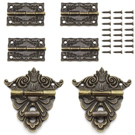 SDTC Tech Retro Bronze Alloy Latch Lock and Engraved Painten Hinge with Screws for Decorative Cabinet Small Wooden Jewelry Box Project (2X Hasp Catch + 4X Hinges)