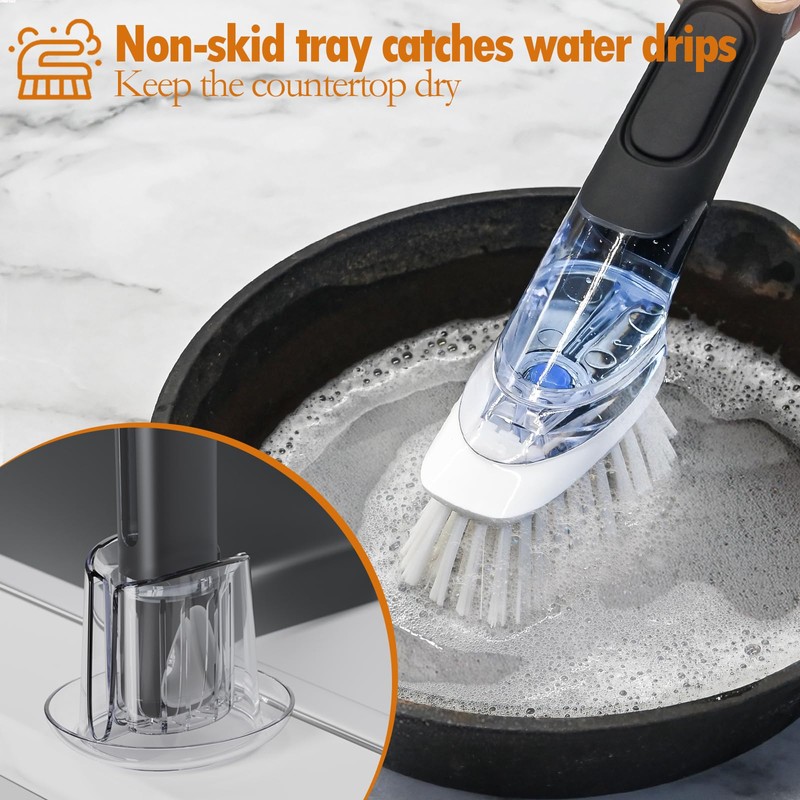 Soap Dispensing Replacement Dish Brush Storage Set with 2 PCS