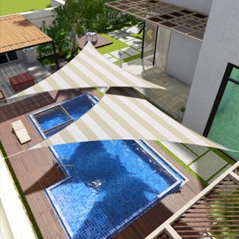 Goleray Sun Shade Sail Triangle 25'x25'x25' Shade Canopy UV Resistant Outdoor Patio Cover for Pergola Backyard Deck Garden Porch Shades, Beige White